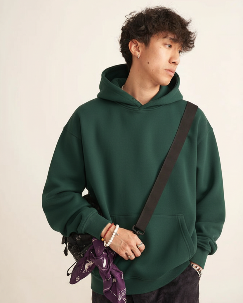 Solid Dark Green Oversize Hoodie