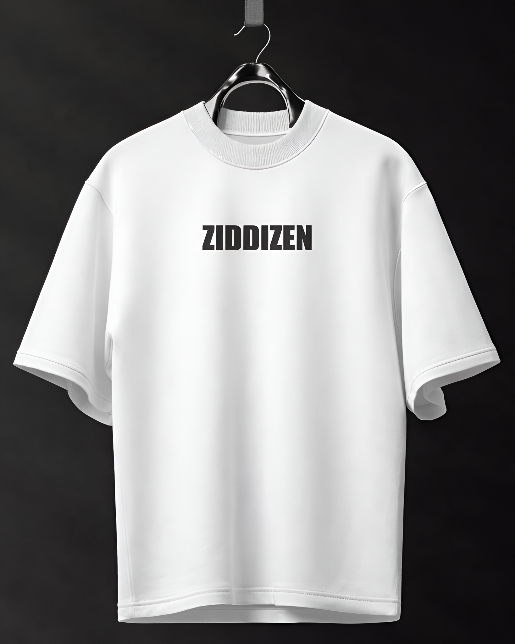 White t-shirt with 'ZIDDIZEN' text on a black background